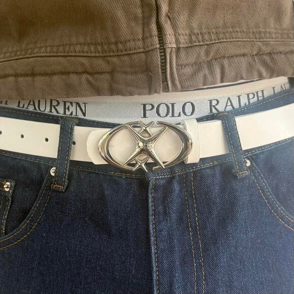 2000s White Silver Star Belt Adjustable Fits 26-34 Unisex Y2K Streetwear - Picture 1 of 8